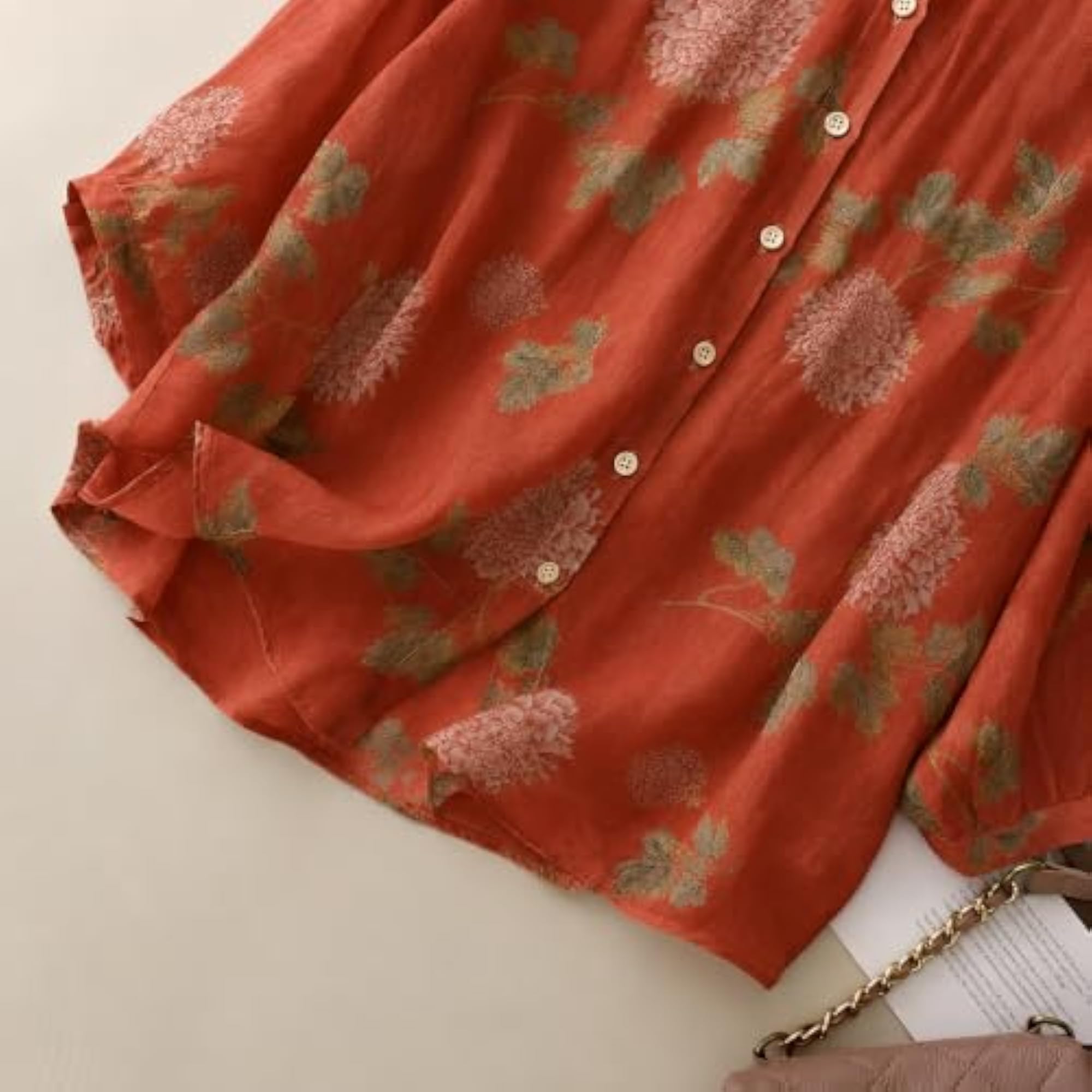 Printed Shirt with Vintage Floral Motifs, Casual Wear